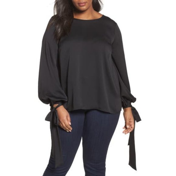NWT Womens Plus Size 2X Vince Camuto Black Tie Cuff Bubble Sleeve Blouse Top - Picture 1 of 3